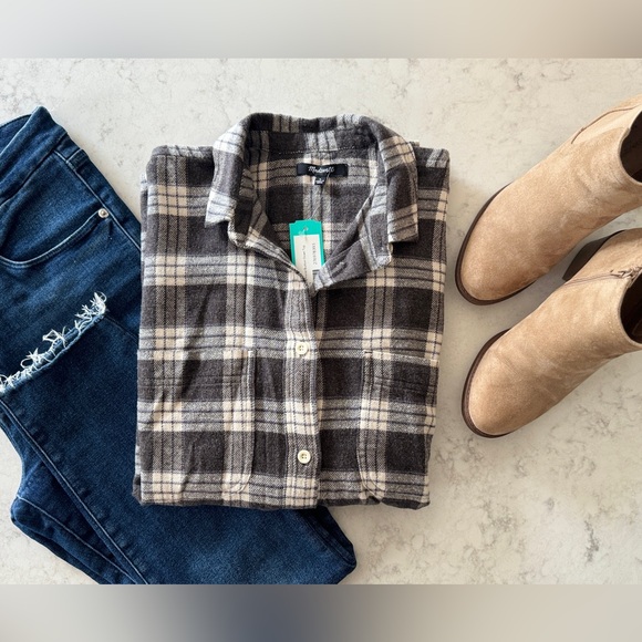 NWT | Madewell | Oversized Ex-Boyfriend Swing Shirt | Gray & Off-White | Large - Picture 1 of 12